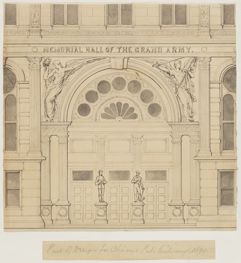 Chicago Public Library Competition Design, Chicago, Illinois, Entrance Elevation — Peter Bonnett Wight