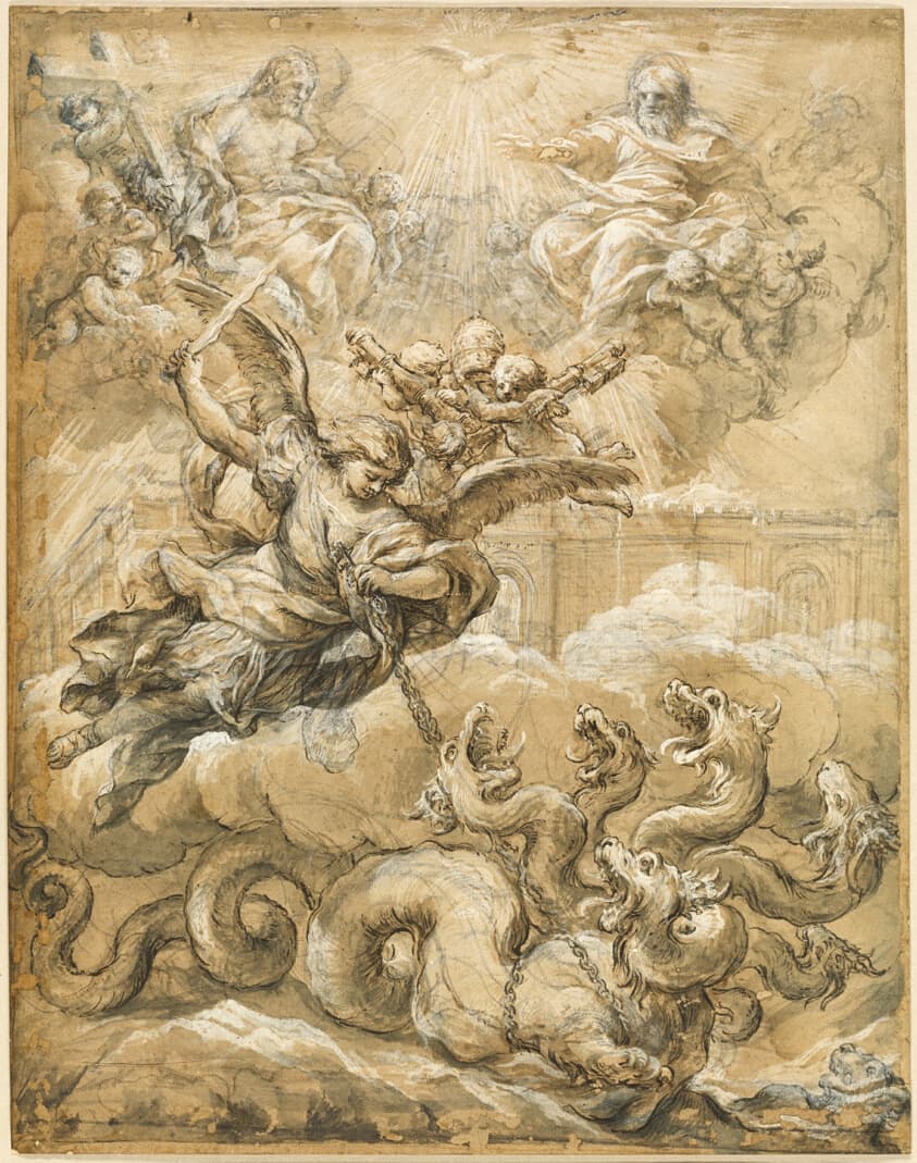 The Holy Trinity with Saint Michael Conquering the Dragon — Pietro da Cortona