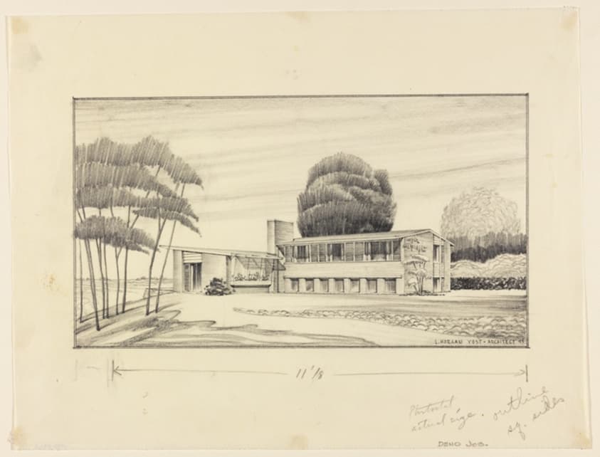 Norman C. Deno House, Highland Park, Illinois, Perspective — Lloyd Morgan Yost
