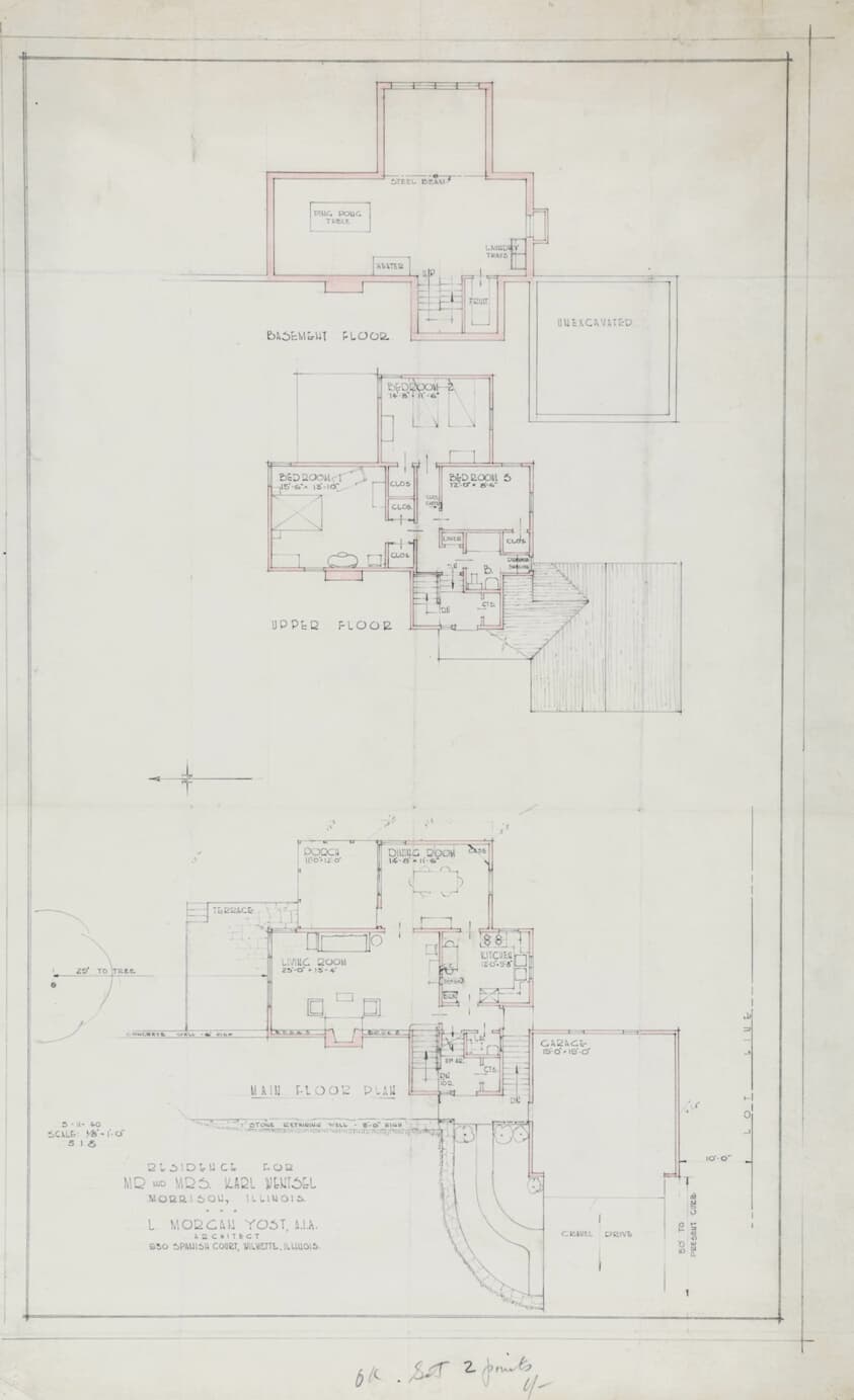 Mr. and Mrs. Karl Wentsel House, Morrison, Illinois, Plan — Lloyd Morgan Yost