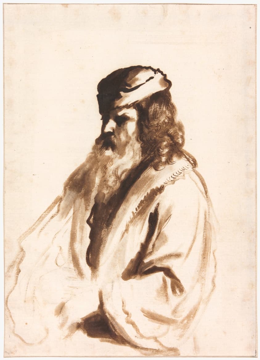 A Bearded Figure Wearing a Turban and Fur Coat, Half Length, Turned to the Right — Gerbrand van den Eeckhout
