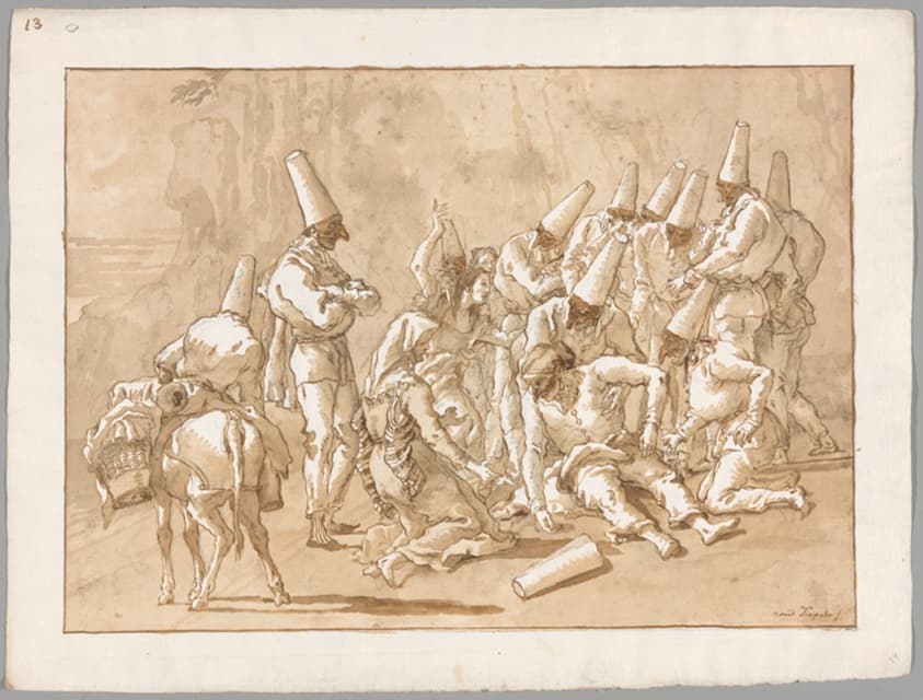 Punchinello Collapses on the Road, from the series Divertimento per li regazzi (Entertainment for Children) — Giovanni Domenico Tiepolo