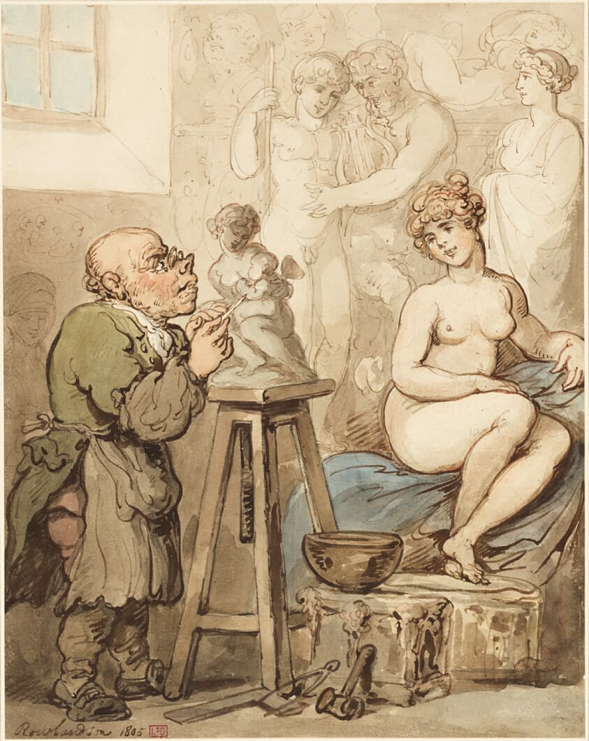 Preparation for the Academy—Old Joseph Nollekens and his Venus — Thomas Rowlandson