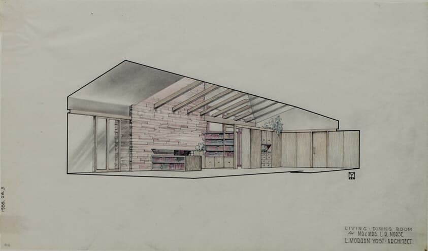 Mr. & Mrs. L.R. Morse House, Living-Dining Room, Winnetka, Illinois, Presentation Drawing — Lloyd Morgan Yost