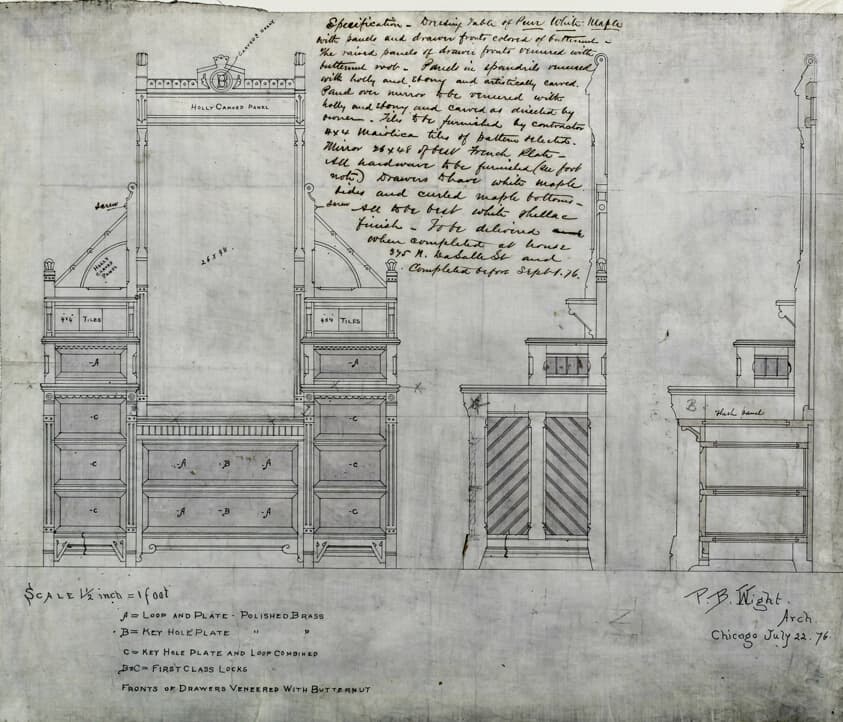 E.W. Blatchford House, Chicago, Illinois, Dressing Table Elevations — Peter Bonnett Wight