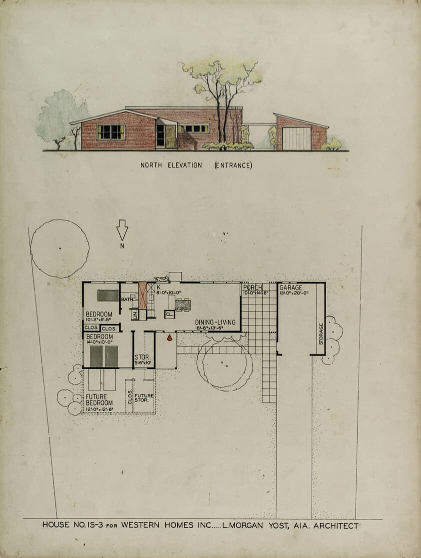 Western Homes, House No. IS-3, Highland Park, Illinois, Presentation Drawing — Lloyd Morgan Yost