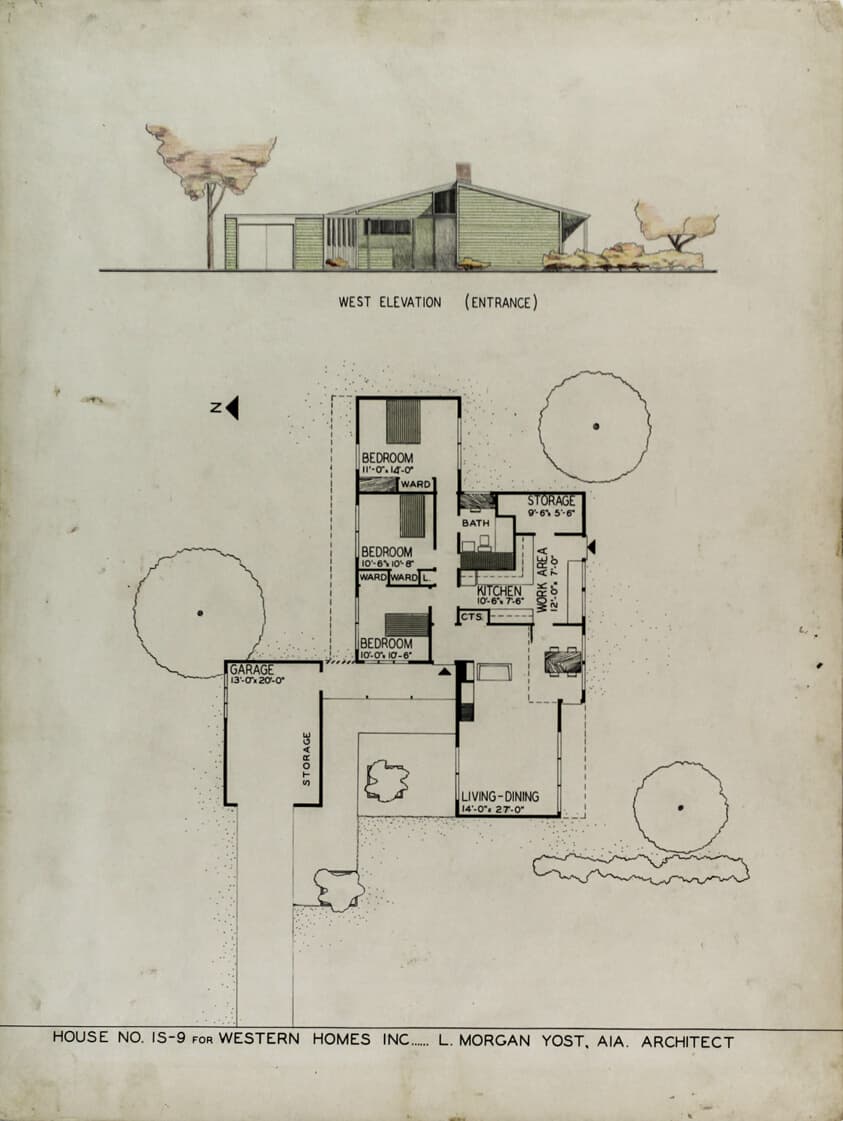 Western Homes, House No. IS-9, Highland Park, Illinois, Presentation Drawing — Lloyd Morgan Yost