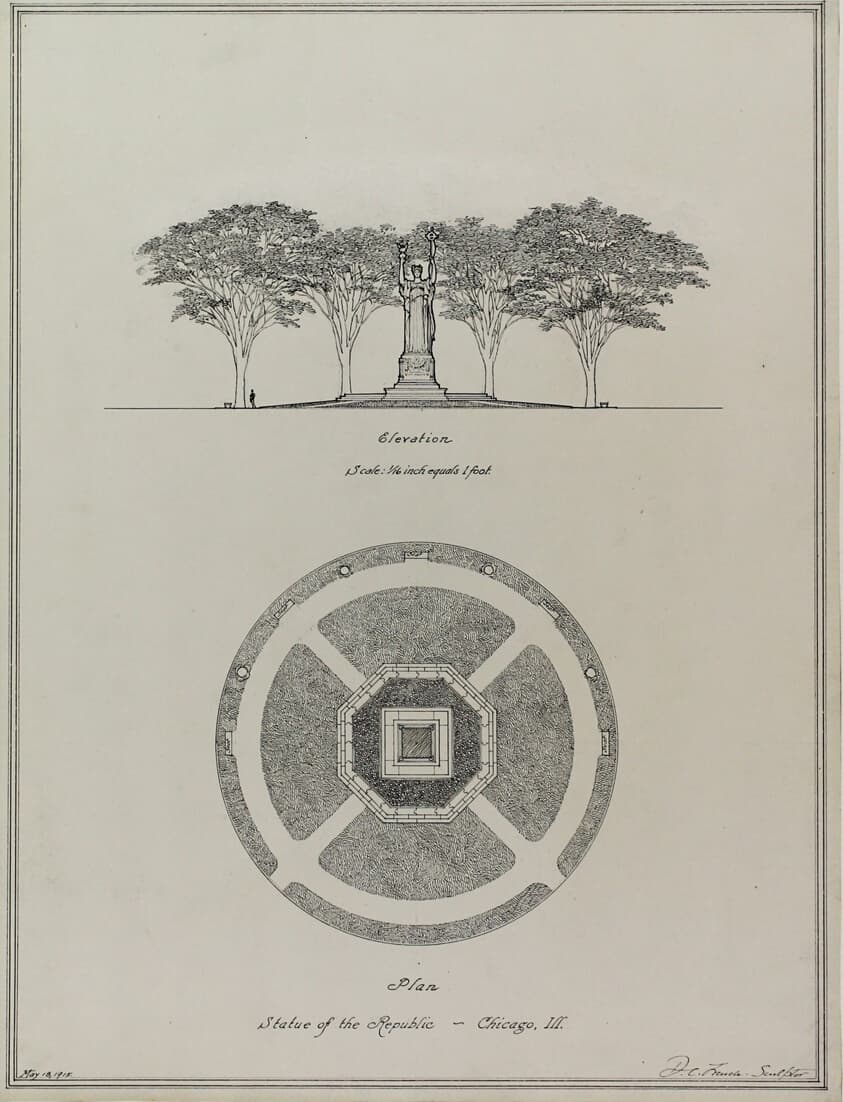 Statue of the Republic, Chicago, Illinois, Elevation and Plan — Daniel Chester French