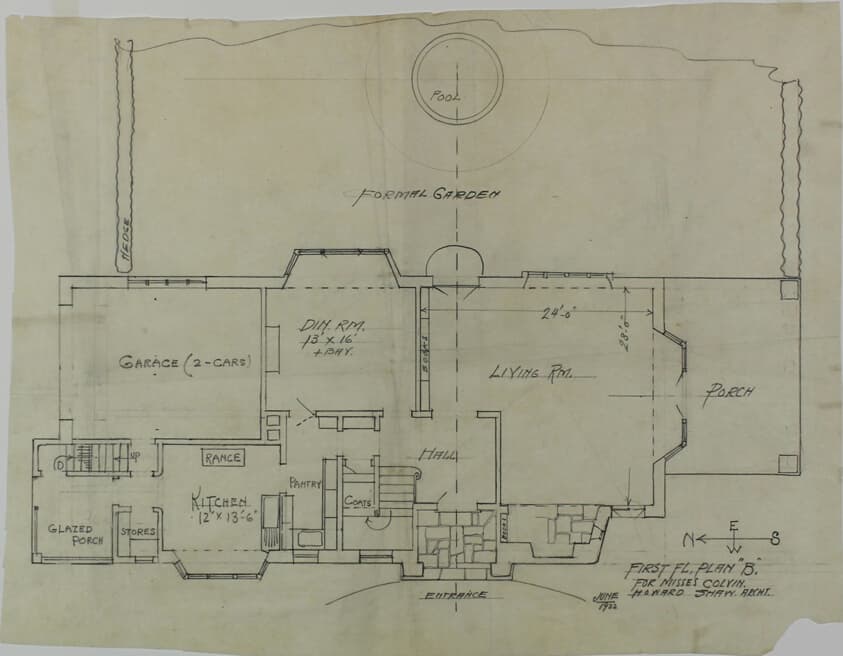 Catherine and Jessica Colvin House, Lake Forest, Illinois, First Floor Plan "A" — Howard Van Doren Shaw