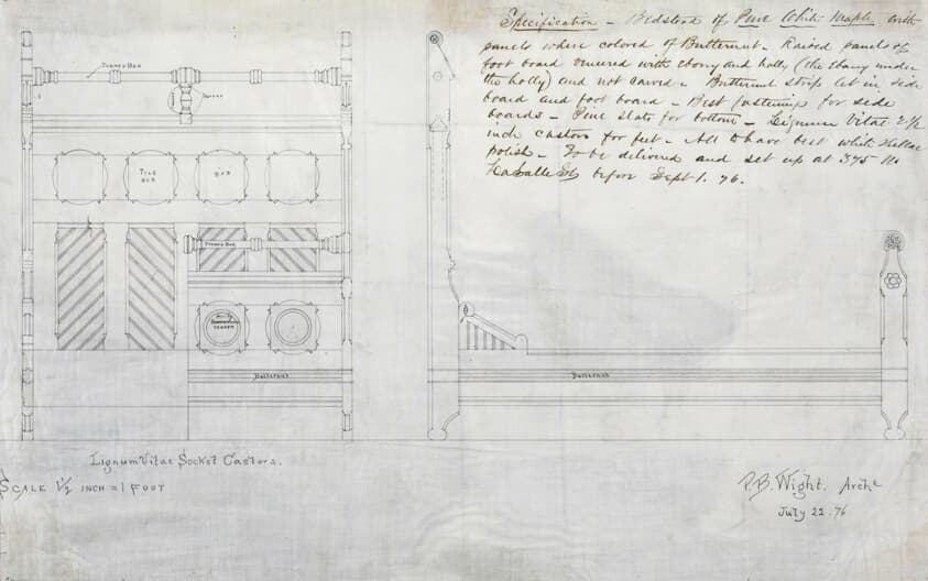 Panel Bed for Eliphalat W. Blatchford House, Chicago, Illinois, Elevation — Peter Bonnett Wight