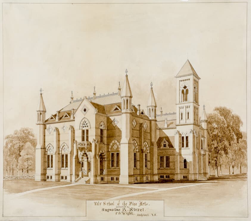 Yale School of the Fine Arts, New Haven, Connecticut, Perspective View from Chapel Street — Peter Bonnett Wight