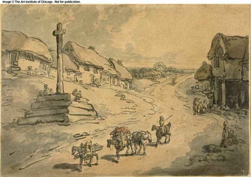 Landscape with Wayside Cross and Cottages — Thomas Rowlandson