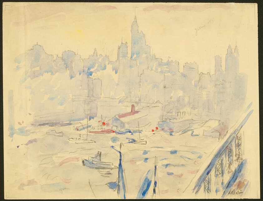 New York Skyline, Boats in Foreground — John Marin