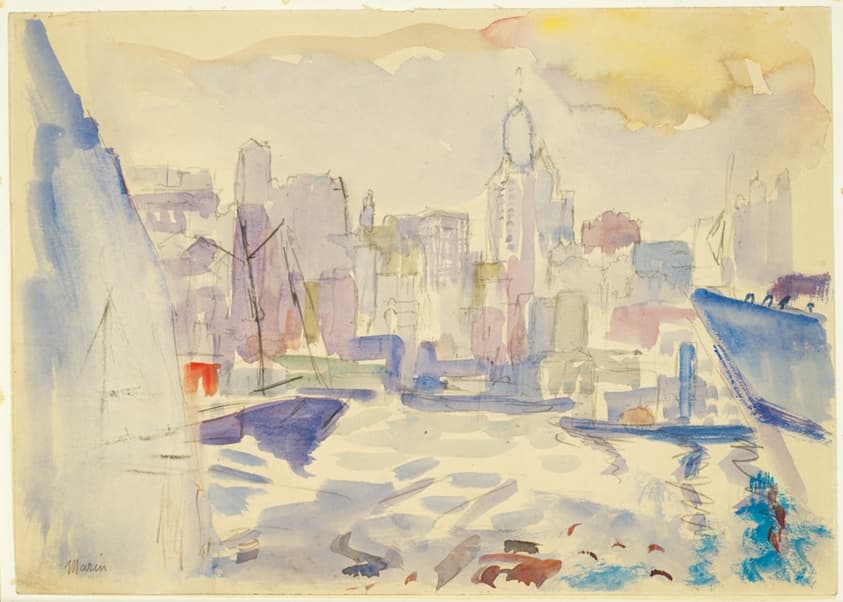 Skyline with Boats in Foreground — John Marin