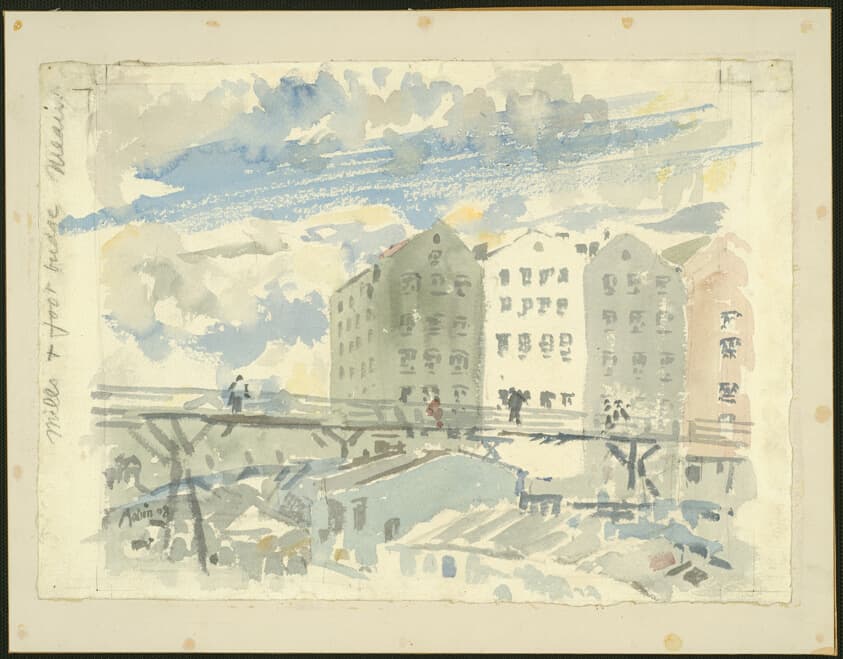 Mills and Footbridge, Meaux — John Marin