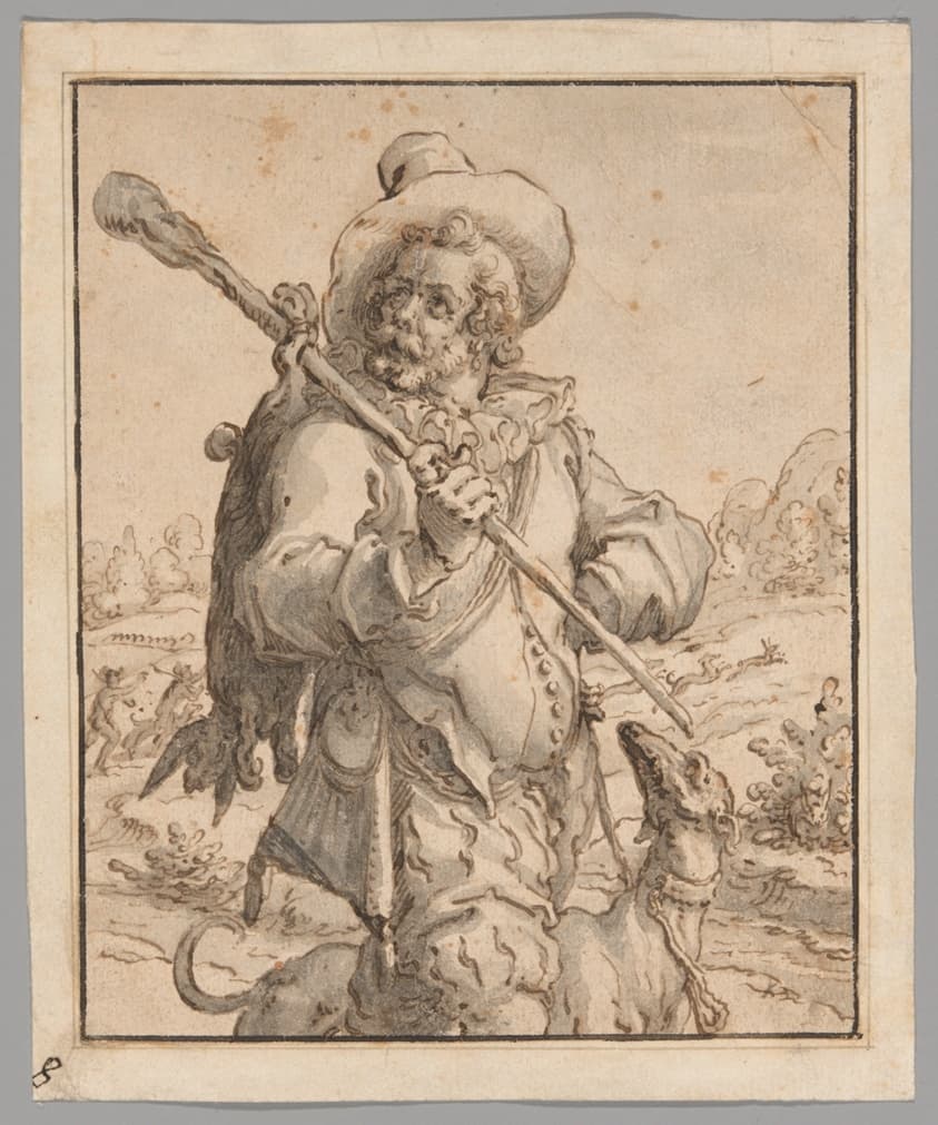 A Huntsman with a Dead Hare and a Dog (Study for "Terra") — Jacques de Gheyn II