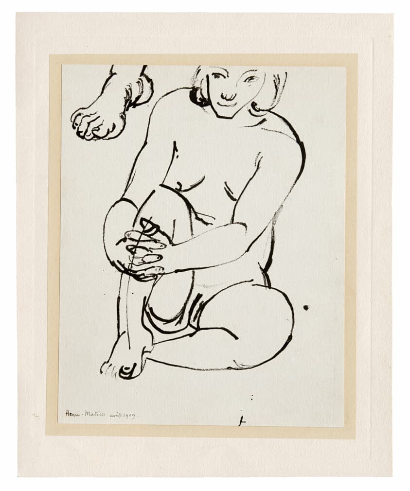 Seated Female Nude, Holding One Knee, with Sketch of a Foot — Henri Matisse
