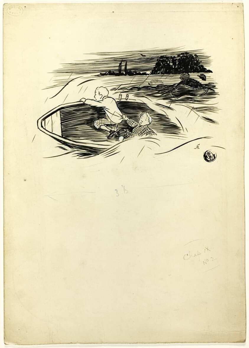 Three Boys Braving the Rapids in Small Boats — Cecil Charles Windsor Aldin