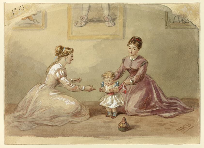 Ladies Coaxing Baby to Walk — Hablot Knight Browne