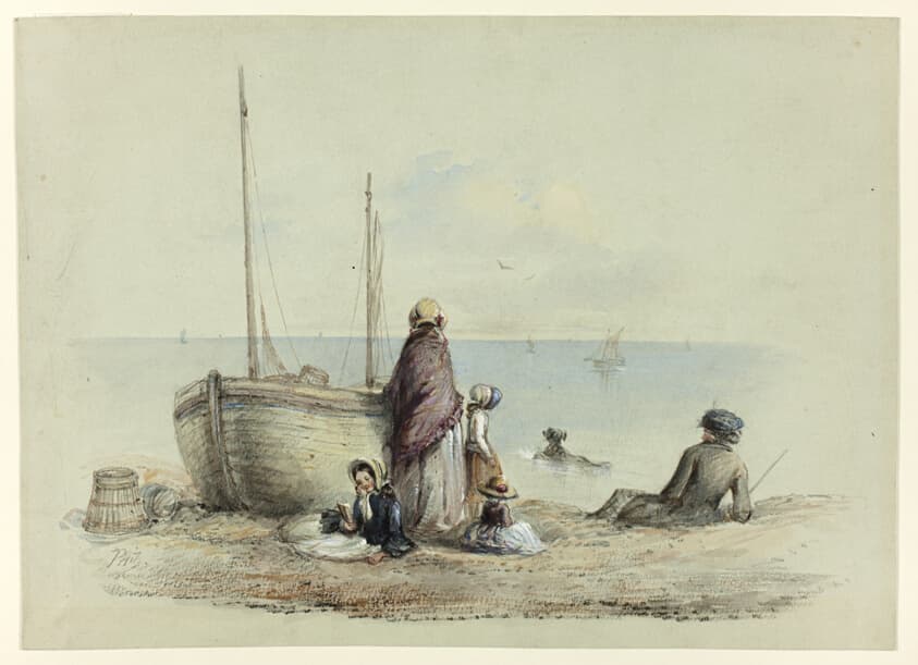 Family on a Beach — Hablot Knight Browne