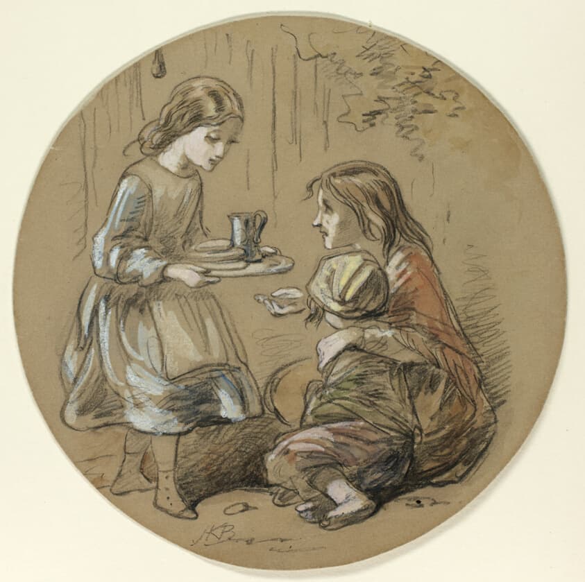 Girl Bringing Food to Poor Children — Hablot Knight Browne