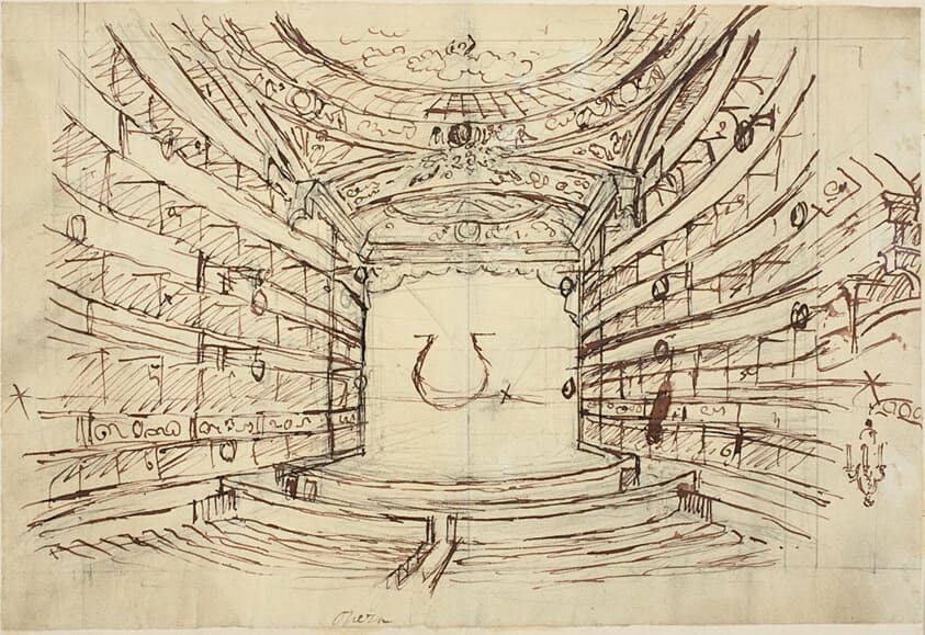 Study for Opera House, from Microcosm of London — Augustus Charles Pugin