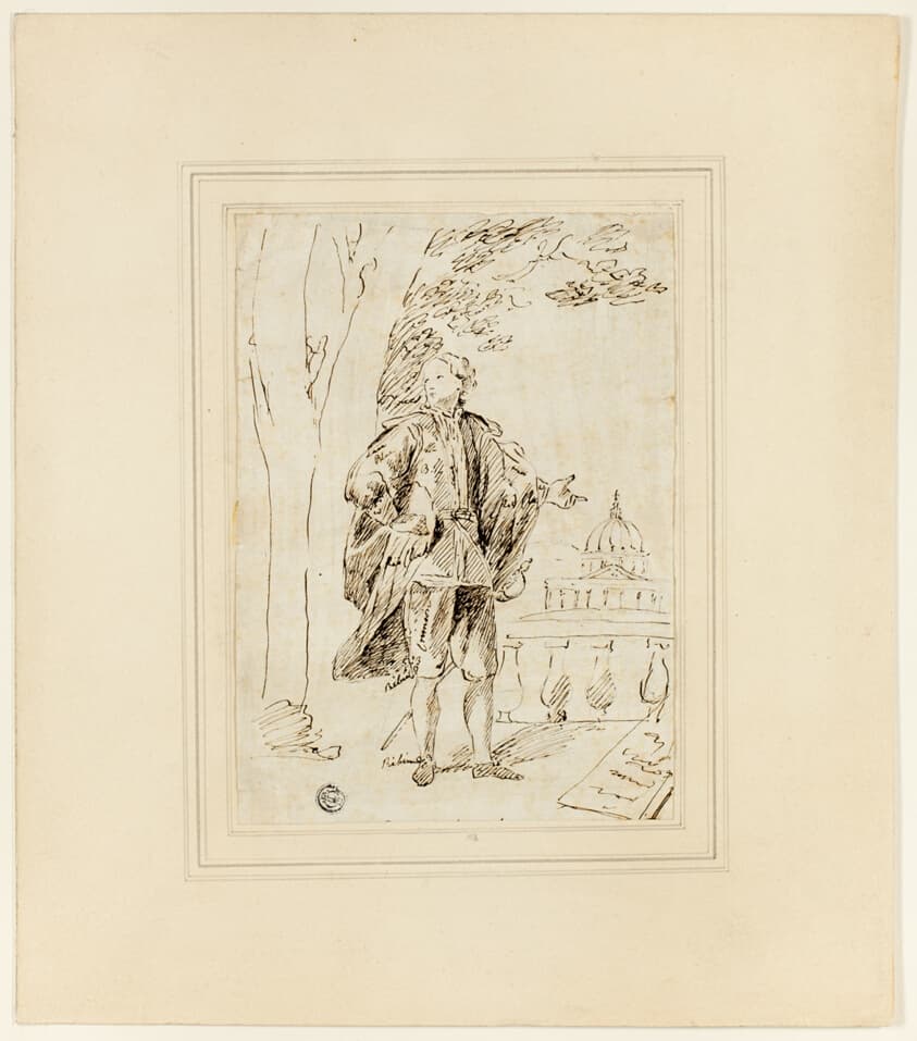 Full Length Portrait of a Man Standing near Balustrade — John Vanderbank
