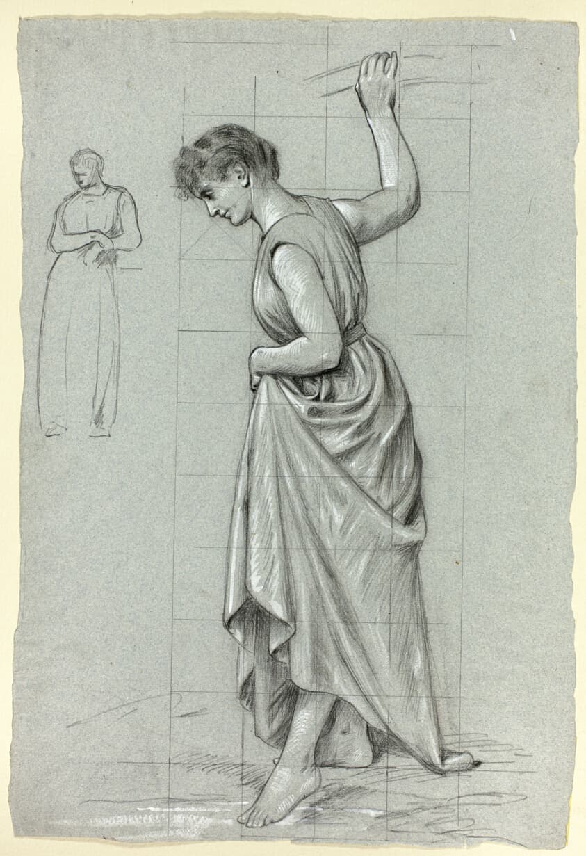 Woman Putting Her Foot into Water, with Small Sketch of Standing Woman — Henry Stacy Marks