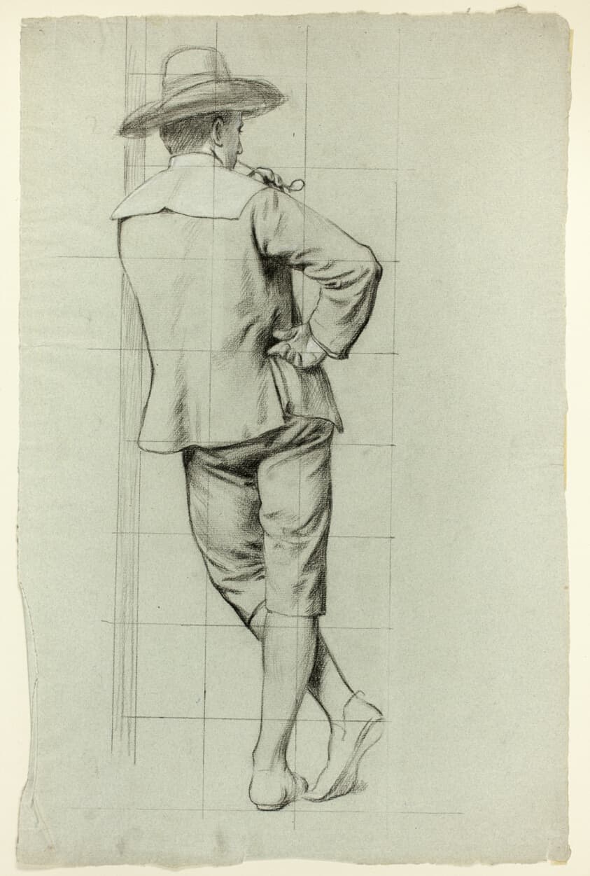 Standing Man Smoking a Pipe, Seen from Behind — Henry Stacy Marks
