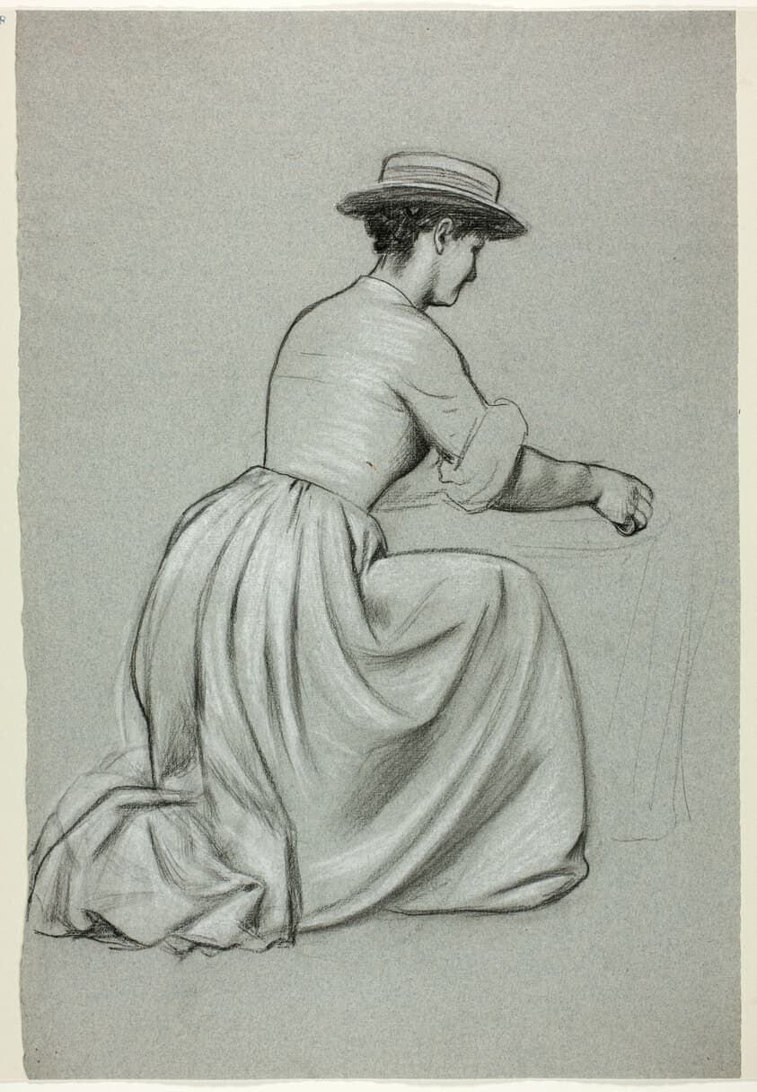 Kneeling Woman with Straw Hat — Henry Stacy Marks