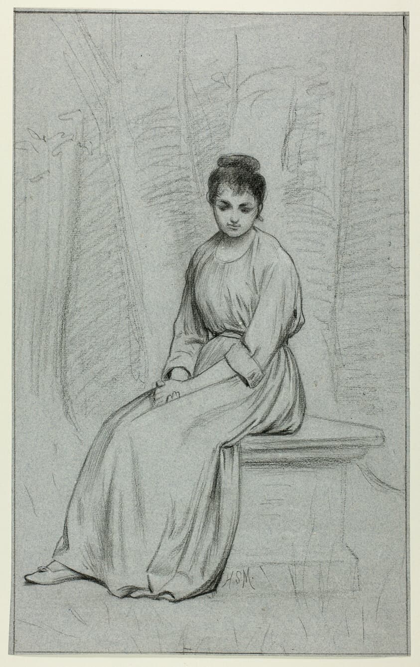 Woman Resting on Stone Bench — Henry Stacy Marks