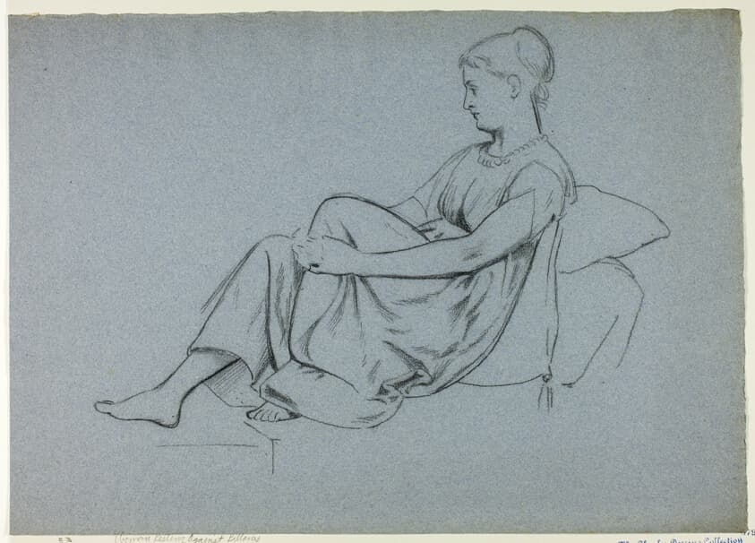 Woman Resting Against Pillows Clasping Her Knee — Henry Stacy Marks
