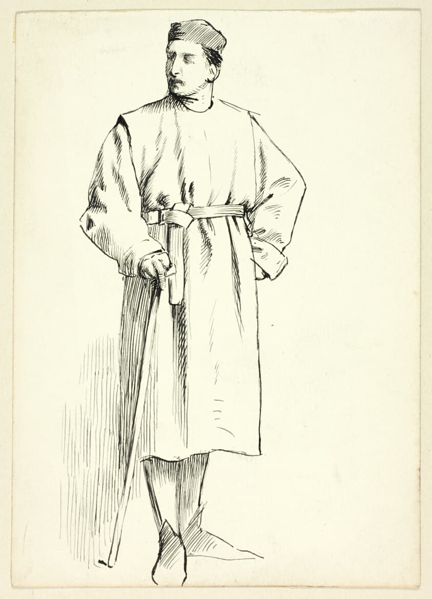 Standing Man Holding Stick, Hand on Hip — Henry Stacy Marks