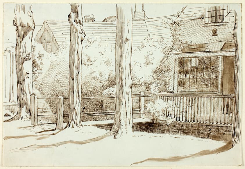 House and Old Trees — Henry Stacy Marks