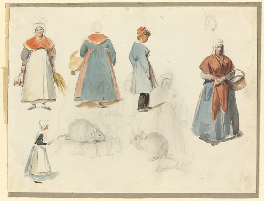 Sheet of Sketches: Men, Women and Mice — Denis Auguste Marie Raffet