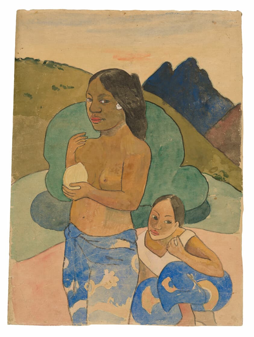 Two Tahitian Women in a Landscape — Paul Gauguin