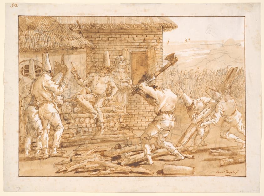 Punchinello Chopping Logs, from the series Divertimento per li regazzi (Entertainment for Children) — Giovanni Domenico Tiepolo