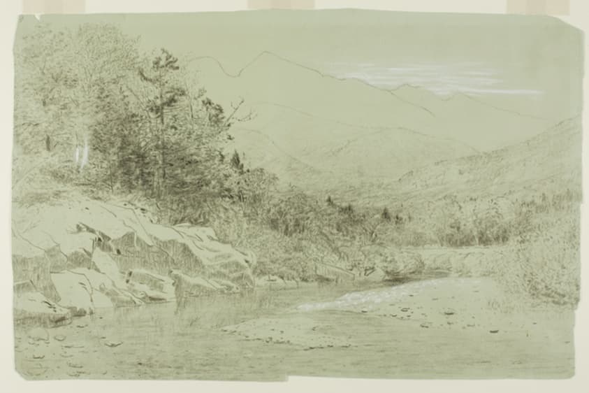 River Stream with Mountains in the Distance — Alexander Helwig Wyant