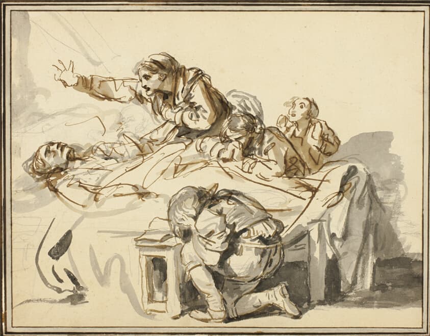Women and Children Mourning a Dead Man — Jean-Baptiste Greuze