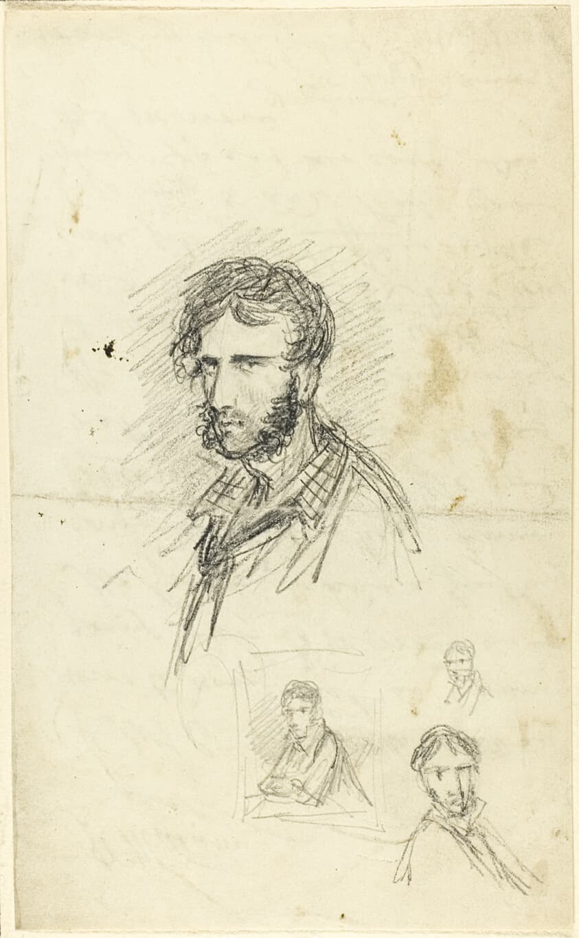 Self-Portrait with Three Sketches — George Cruikshank