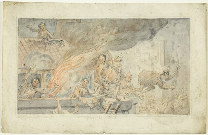 People Fleeing a Burning Building — George Cruikshank