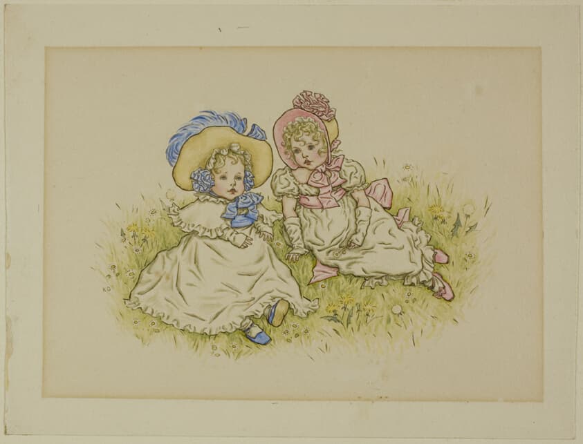 Two Little Girls with Bonnets — Kate Greenaway