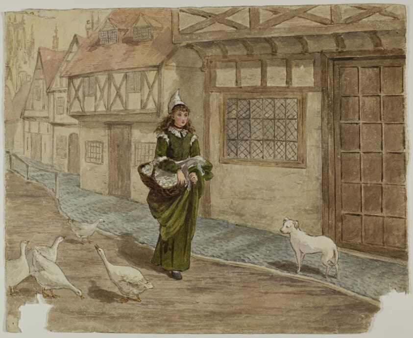 Girl with Eggs and Geese — Kate Greenaway