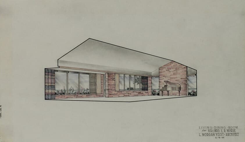Mr. & Mrs. L.R. Morse House, Living-Dining Room, Winnetka, Illinois, Presentation Drawing — Lloyd Morgan Yost