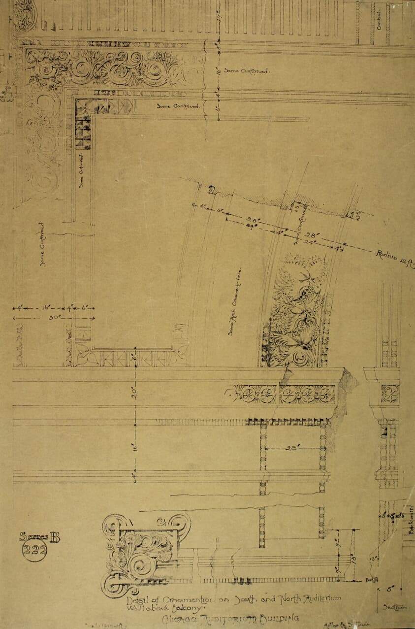 Auditorium Building, Chicago, Illinois, Plaster Details for Balcony — Adler and Sullivan