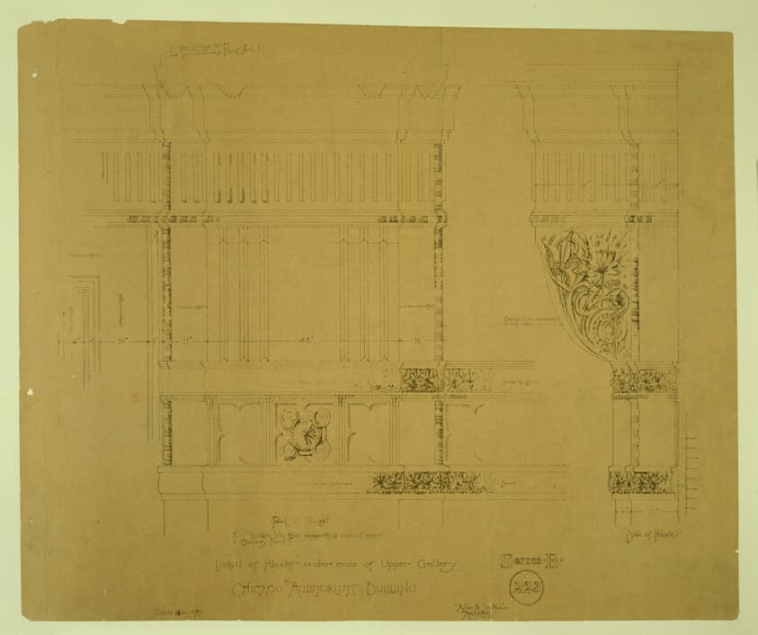 Auditorium Building, Chicago, Illinois, Ornamental Plaster Work, Pilaster Details — Adler and Sullivan