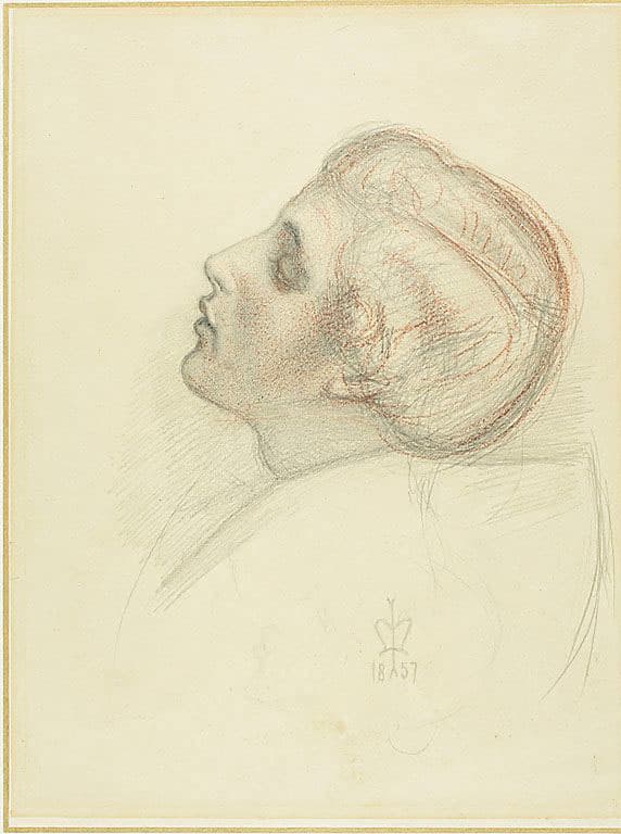Study for the Head of the Rescuing Lover in Escape of the Heretic — Sir John Everett Millais