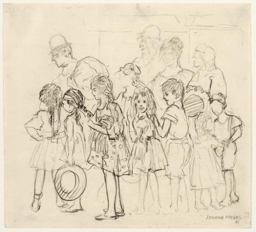 Children and Adults, Standing Outside — Jerome Myers
