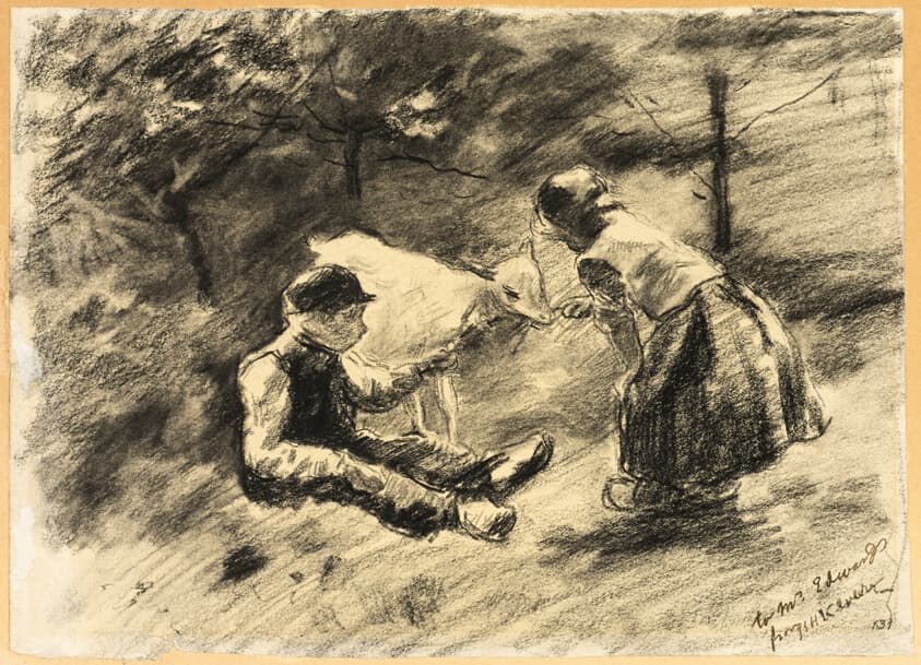 Two Children with Little Goat — Jacobus Simon Hendrik Kever