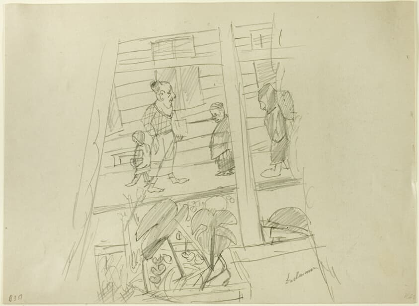View from a Window of People Walking Down the Street — Max Beckmann